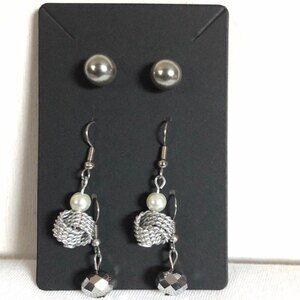 Pierced Fashion Earrings 3 Pairs Silver Tone